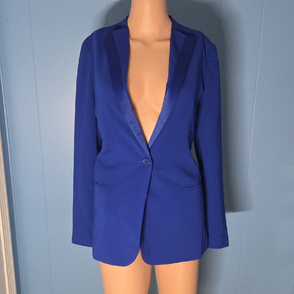 Forever 21 Royal Blue Satin-Trim Single-Button Blazer